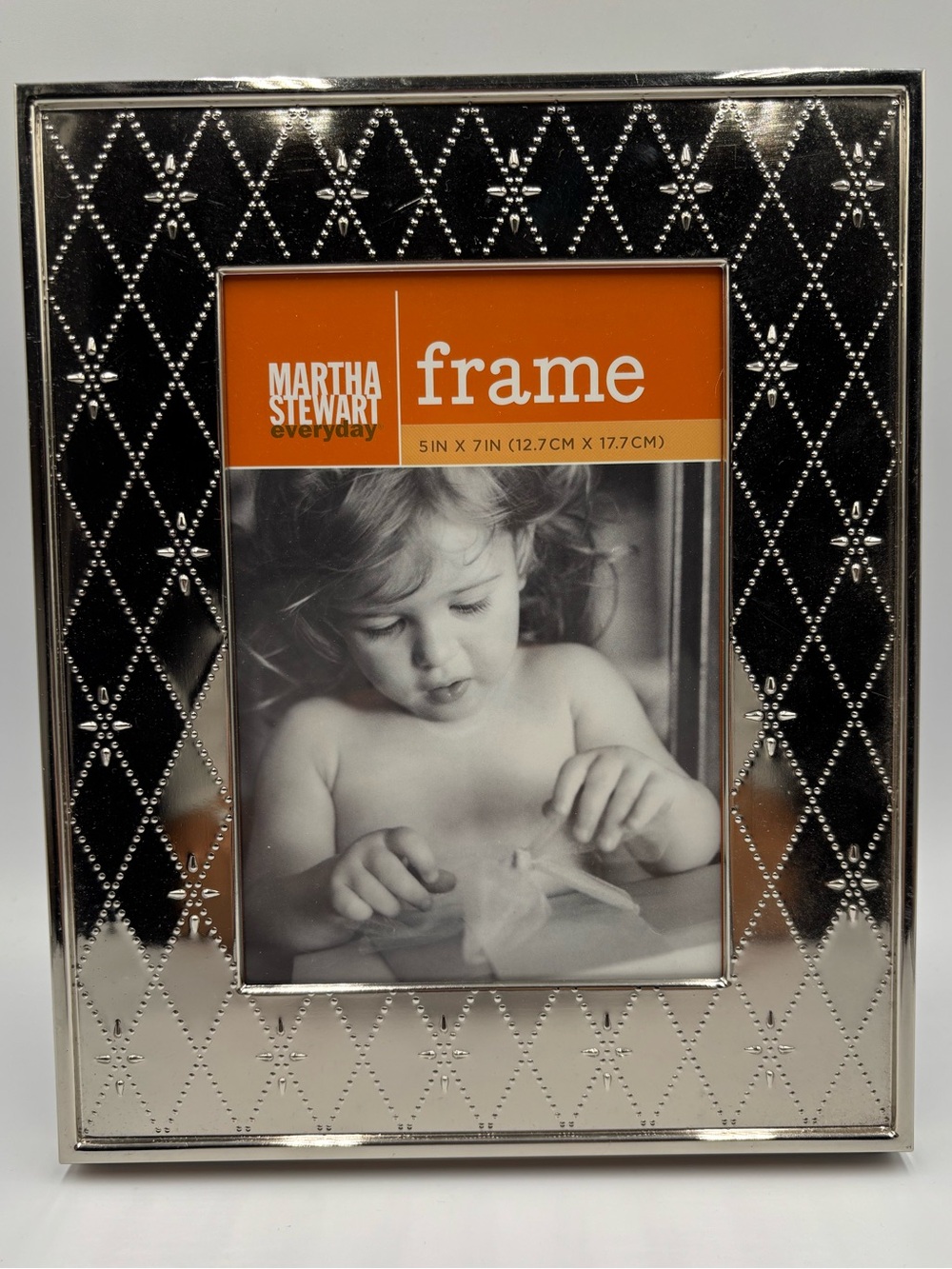Vtg Martha Stewart Everyday Collection Silver Tone Frame 5”x7” Diamond Pattern